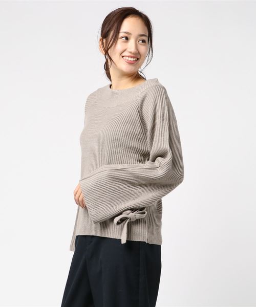 KOBE LETTUCE（コウベレタス）の「2wayボートネック⇔オフショルダーリボンスリーブもっちりリブニットトップス＊レディース/セーター[C3363]神戸レタス（ニット/セーター・レディース・ブラック/アイボリー/バーガンディー/グレイッシュベージュ・FREE）」の18枚目の写真