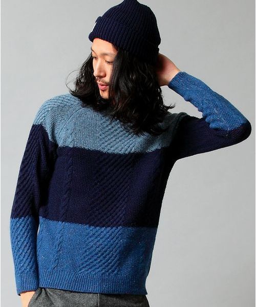 BEAUTY&YOUTH UNITED ARROWS（ビューティーアンドユースユナイテッドアローズ）の「by ∴ パネル アラン クルーネック ニット◆§2（ニット/セーター・メンズ・ダークグレー/ナチュラル/ネイビー・LARGE/MEDIUM/SMALL/X-LARGE）」の3枚目の写真