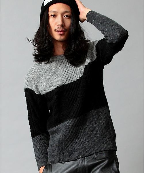 BEAUTY&YOUTH UNITED ARROWS（ビューティーアンドユースユナイテッドアローズ）の「by ∴ パネル アラン クルーネック ニット◆§2（ニット/セーター・メンズ・ダークグレー/ナチュラル/ネイビー・LARGE/MEDIUM/SMALL/X-LARGE）」の2枚目の写真