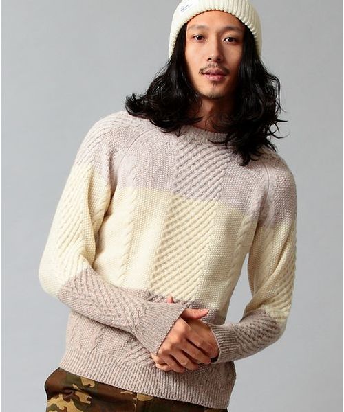 BEAUTY&YOUTH UNITED ARROWS（ビューティーアンドユースユナイテッドアローズ）の「by ∴ パネル アラン クルーネック ニット◆§2（ニット/セーター・メンズ・ダークグレー/ナチュラル/ネイビー・LARGE/MEDIUM/SMALL/X-LARGE）」の5枚目の写真