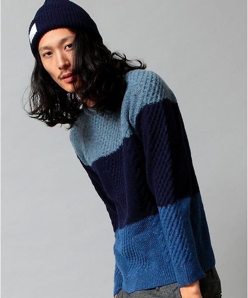 BEAUTY&YOUTH UNITED ARROWS（ビューティーアンドユースユナイテッドアローズ）の「by ∴ パネル アラン クルーネック ニット◆§2（ニット/セーター・メンズ・ダークグレー/ナチュラル/ネイビー・LARGE/MEDIUM/SMALL/X-LARGE）」の6枚目の写真