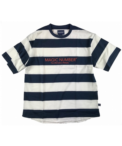 MAGIC NUMBER(マジック ナンバー)の「《ショップ限定》WIDE BOARDER TEE(Tシャツ/カットソー)」|ホワイト×ネイビー