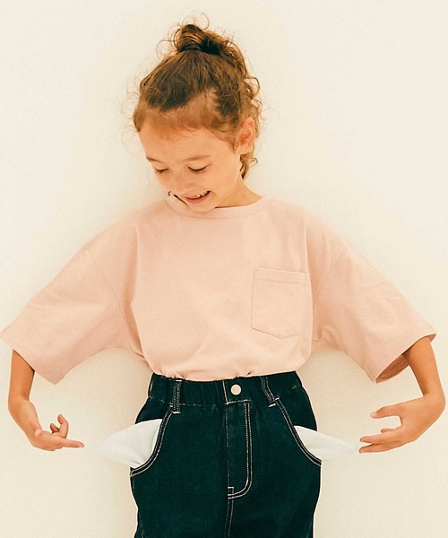 ZERO standerd(ゼロスタンダード)の「ZERO standerd/ゼロスタンダード ビッグTシャツ(Tシャツ/カットソー・キッズ・オフホワイト/ピンク/ベージュ/チャコールグレー/ブラック/グレー/ブラウン/パープル/サックスブルー/カーキ・80cm/90cm/95㎝/100cm/110cm/120cm/130cm/140cm/150cm/160cm/95cm)」の10枚目の写真