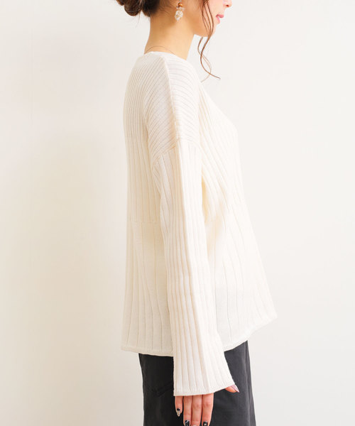 andme（アンドミー）の「Vネックランダムリブニットトップス（ニット/セーター・レディース・ブラック/ベージュ/パープル/アイボリー・M）」の14枚目の写真