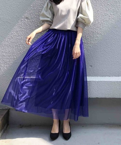 PICCIN(ピッチン)の「【日本製】シャイニーフレアスカート(スカート・レディース・ブラック/ライトグレー/ブルー/マスタード・MEDIUM)」の4枚目の写真