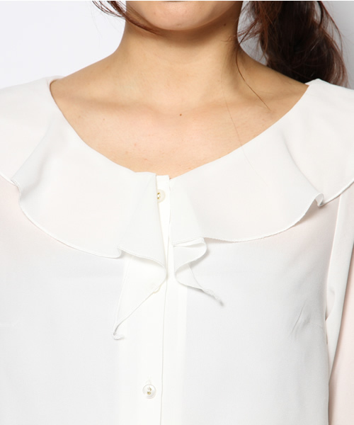 Kastane（カスタネ）の「【Kastane】V開きフリルブラウス（シャツ/ブラウス・レディース・ネイビー/アイボリー/ピンク・FREE）」の7枚目の写真