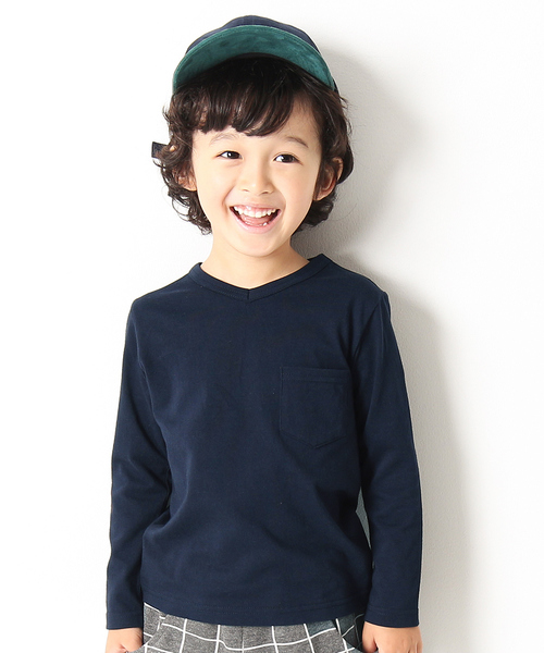 devirock（デビロック）の「Vネック長袖Tシャツ（Tシャツ/カットソー・キッズ・ホワイト/ブラック/杢グレー/ネイビー/ブルー系その他/グリーン系その他/グリーン系その他2/カーキ/レッド系その他/ライトブラウン/キャメル・80ｃｍ/90cm/100cm/110cm/120cm/130cm/140cm/150cm/160cm）」の8枚目の写真