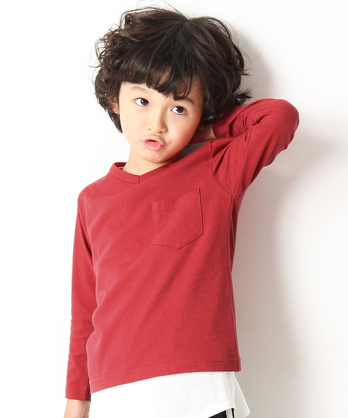 devirock（デビロック）の「Vネック長袖Tシャツ（Tシャツ/カットソー・キッズ・ホワイト/ブラック/杢グレー/ネイビー/ブルー系その他/グリーン系その他/グリーン系その他2/カーキ/レッド系その他/ライトブラウン/キャメル・80ｃｍ/90cm/100cm/110cm/120cm/130cm/140cm/150cm/160cm）」の11枚目の写真