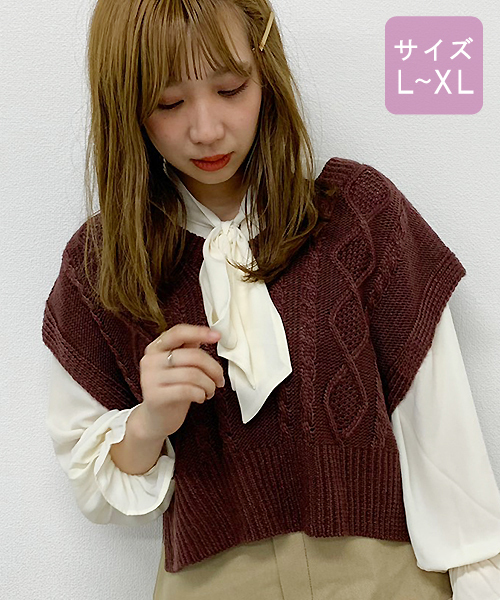 apres jour(アプレジュール)の「【大きいサイズ】ニットベスト×ボウタイブラウスセット【ZOZOTOWN限定アイテム】(ニット/セーター・レディース・ダークブラウン/モカ/オレンジ系その他/スモークピンク/ライトベージュ・X-LARGE)」の7枚目の写真
