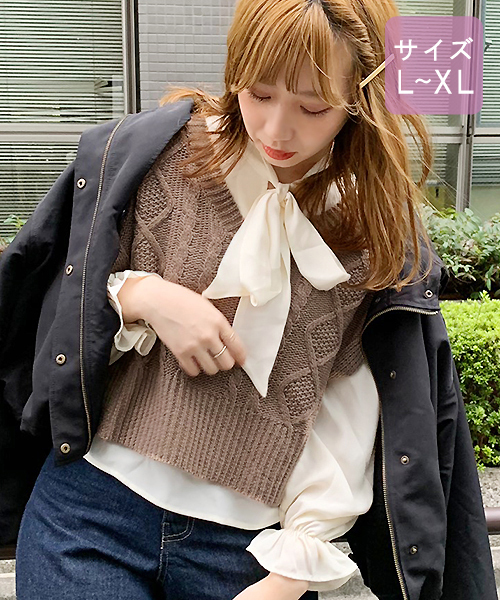 apres jour(アプレジュール)の「【大きいサイズ】ニットベスト×ボウタイブラウスセット【ZOZOTOWN限定アイテム】(ニット/セーター・レディース・ダークブラウン/モカ/オレンジ系その他/スモークピンク/ライトベージュ・X-LARGE)」の19枚目の写真