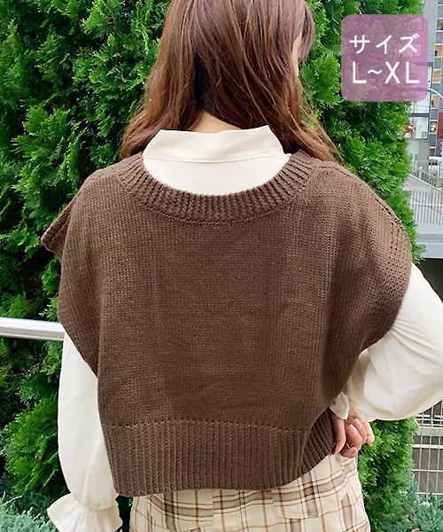 大きいサイズ】ニットベスト×ボウタイブラウスセット【ZOZOTOWN限定