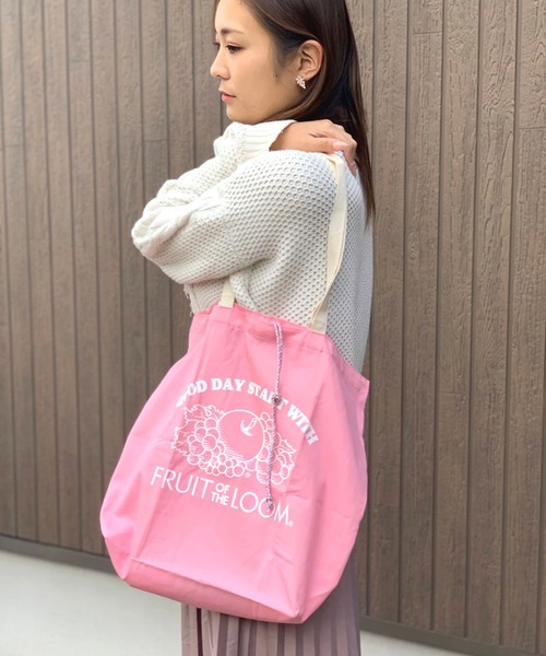 FRUIT OF THE LOOM（フルーツオブザルーム）の「【FRUIT OF THE LOOM】BRAIDED CORD TOTE BAG/サブバッグ/エコバッグ（トートバッグ・レディース・ピンク/ラベンダー/オレンジ/イエロー/オフホワイト/ミント/サックスブルー・FREE）」の6枚目の写真