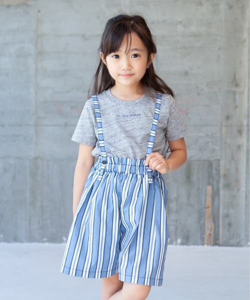 RAGMART(ラグマート)の「キュロットパンツ ひも付き デニム ストライプ(デニムパンツ・キッズ・ネイビー/ブルー・110cm/100cm/120cm/130cm)」の1枚目の写真