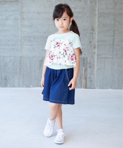 RAGMART(ラグマート)の「キュロットパンツ ひも付き デニム ストライプ(デニムパンツ・キッズ・ネイビー/ブルー・110cm/100cm/120cm/130cm)」の5枚目の写真