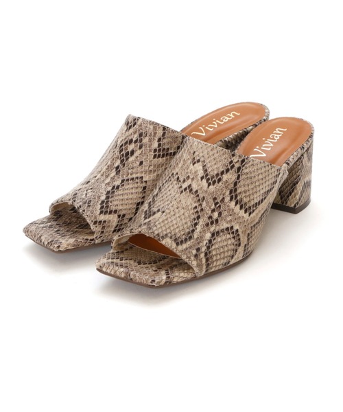 VIVIAN（ヴィヴィアン）の「スクエアトゥミュールサンダル（サンダル・レディース・ベージュ/ブラック/キャメル/グレー系その他7/アイボリー/パイソン/E/ダークブラウン/グレー/ブラック系その他3・SS/S/M/L/LL）」の10枚目の写真