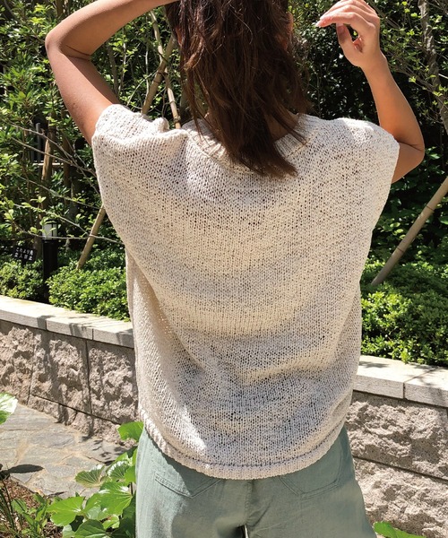 meJane（ミージェーン）の「テープヤーン/キーネックトップス（ニット/セーター・レディース・ブラウン/アイボリー・FREE）」の5枚目の写真