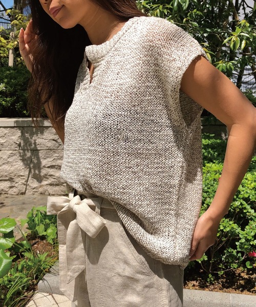 meJane（ミージェーン）の「テープヤーン/キーネックトップス（ニット/セーター・レディース・ブラウン/アイボリー・FREE）」の7枚目の写真