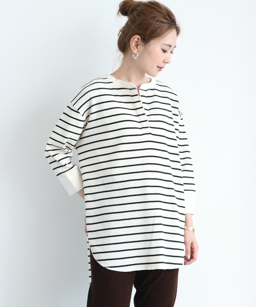 AMERICAN HOLIC（アメリカンホリック）の「スキッパーワッフル7分袖カットチュニック 　＊（Tシャツ/カットソー・レディース・ブラック/その他9/アイボリー/モカ・LARGE/MEDIUM）」の4枚目の写真