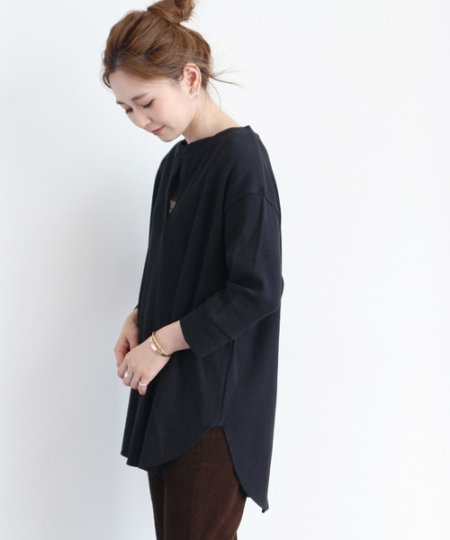 AMERICAN HOLIC（アメリカンホリック）の「スキッパーワッフル7分袖カットチュニック 　＊（Tシャツ/カットソー・レディース・ブラック/その他9/アイボリー/モカ・LARGE/MEDIUM）」の2枚目の写真