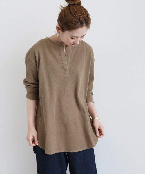 AMERICAN HOLIC（アメリカンホリック）の「スキッパーワッフル7分袖カットチュニック 　＊（Tシャツ/カットソー・レディース・ブラック/その他9/アイボリー/モカ・LARGE/MEDIUM）」の3枚目の写真