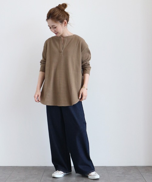 AMERICAN HOLIC（アメリカンホリック）の「スキッパーワッフル7分袖カットチュニック 　＊（Tシャツ/カットソー・レディース・ブラック/その他9/アイボリー/モカ・LARGE/MEDIUM）」の7枚目の写真