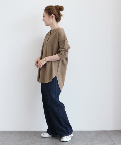 AMERICAN HOLIC（アメリカンホリック）の「スキッパーワッフル7分袖カットチュニック 　＊（Tシャツ/カットソー・レディース・ブラック/その他9/アイボリー/モカ・LARGE/MEDIUM）」の9枚目の写真