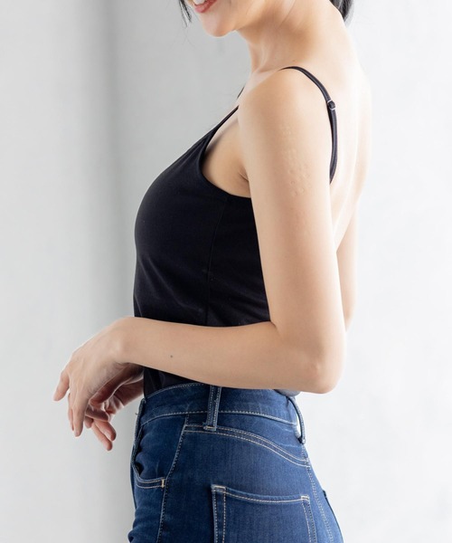 fran de lingerie（フランデランジェリー）の「back open simple inner背中開き＆カップ付き・綿100％のシンプルキャミソール（キャミソール・レディース・ブラック/アイボリー/クリアブラック・M/L）」の6枚目の写真