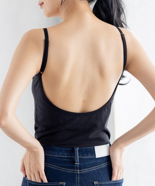 fran de lingerie（フランデランジェリー）の「back open simple inner背中開き＆カップ付き・綿100％のシンプルキャミソール（キャミソール・レディース・ブラック/アイボリー/クリアブラック・M/L）」の8枚目の写真