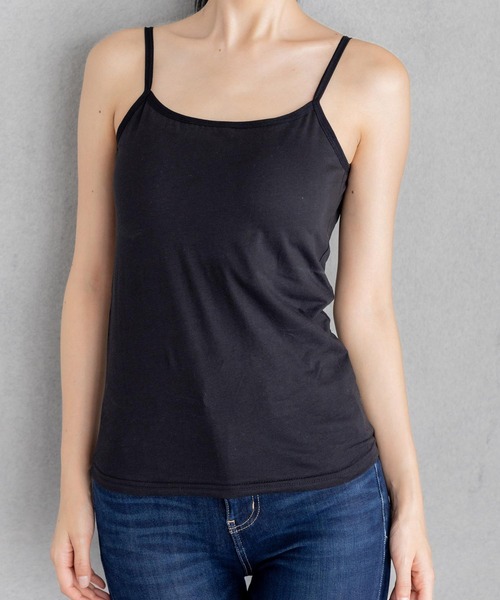 fran de lingerie（フランデランジェリー）の「back open simple inner背中開き＆カップ付き・綿100％のシンプルキャミソール（キャミソール・レディース・ブラック/アイボリー/クリアブラック・M/L）」の9枚目の写真