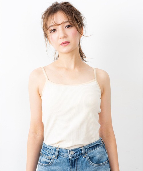 fran de lingerie（フランデランジェリー）の「back open simple inner背中開き＆カップ付き・綿100％のシンプルキャミソール（キャミソール・レディース・ブラック/アイボリー/クリアブラック・M/L）」の12枚目の写真