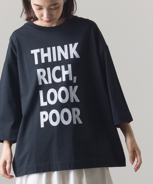 OMNES(オムネス)の「ファインコットン プリント七分袖Tシャツ(Tシャツ/カットソー・レディース・ホワイト/ブラック/ベージュ/カーキ・FREE)」の3枚目の写真