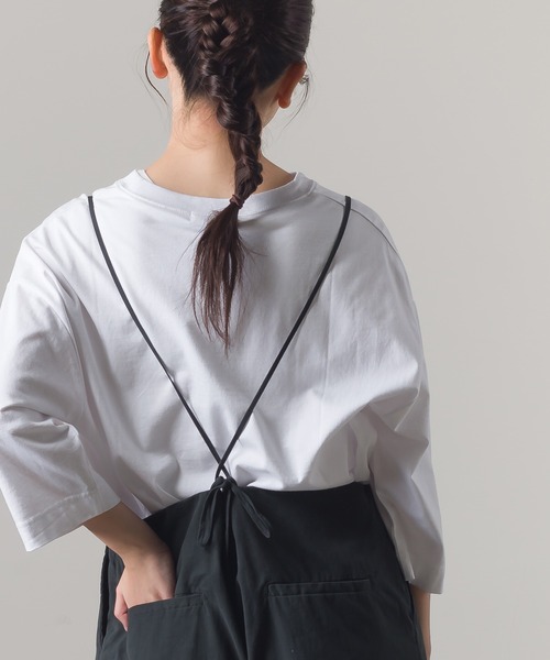 OMNES(オムネス)の「ファインコットン プリント七分袖Tシャツ(Tシャツ/カットソー・レディース・ホワイト/ブラック/ベージュ/カーキ・FREE)」の7枚目の写真
