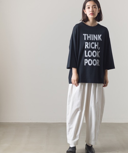 OMNES(オムネス)の「ファインコットン プリント七分袖Tシャツ(Tシャツ/カットソー・レディース・ホワイト/ブラック/ベージュ/カーキ・FREE)」の10枚目の写真