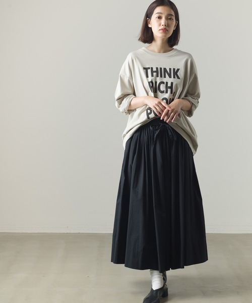 OMNES(オムネス)の「ファインコットン プリント七分袖Tシャツ(Tシャツ/カットソー・レディース・ホワイト/ブラック/ベージュ/カーキ・FREE)」の15枚目の写真