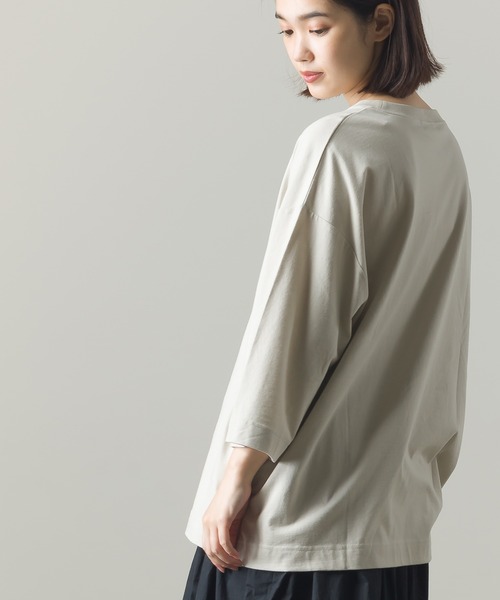 OMNES(オムネス)の「ファインコットン プリント七分袖Tシャツ(Tシャツ/カットソー・レディース・ホワイト/ブラック/ベージュ/カーキ・FREE)」の16枚目の写真