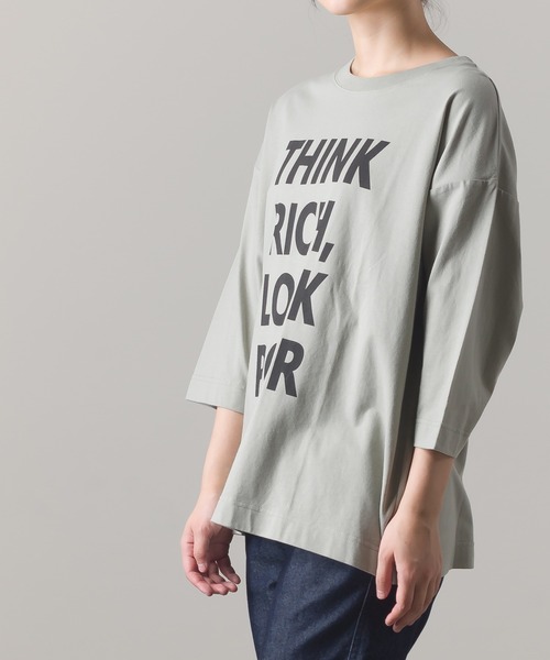 OMNES(オムネス)の「ファインコットン プリント七分袖Tシャツ(Tシャツ/カットソー・レディース・ホワイト/ブラック/ベージュ/カーキ・FREE)」の21枚目の写真