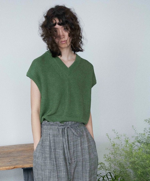 unfil アンフィル / french linen ribbed-knit sleeveless top