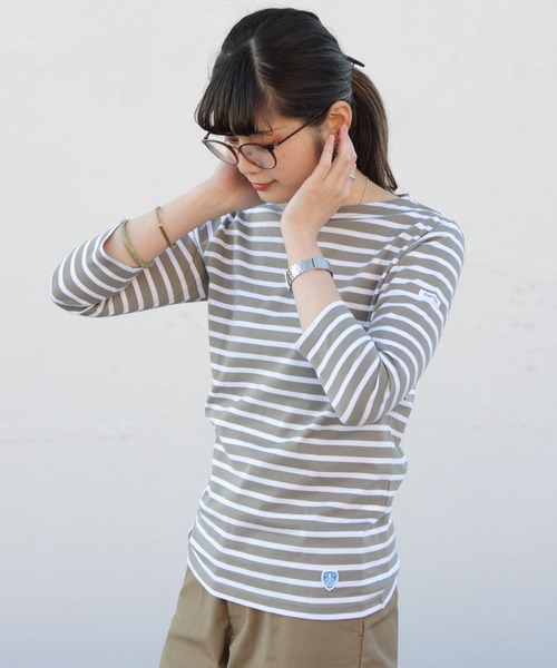 ORCIVAL（オーシバル）の「ORCIVAL/オーシバル　ボートネックカットソー　ボーダー　40/2 BORDER RC9224（Tシャツ/カットソー・レディース・ホワイト/ライトグレー/オレンジ/グリーン/ロイヤルブルー/グレイッシュベージュ・1/2）」の14枚目の写真