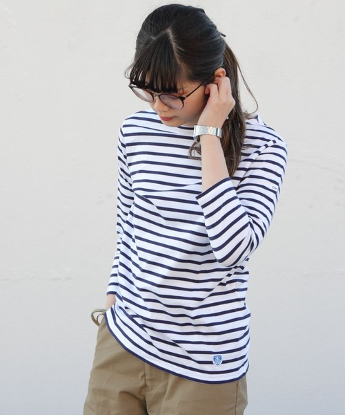 ORCIVAL（オーシバル）の「ORCIVAL/オーシバル　ボートネックカットソー　ボーダー　40/2 BORDER RC9224（Tシャツ/カットソー・レディース・ホワイト/ライトグレー/オレンジ/グリーン/ロイヤルブルー/グレイッシュベージュ・1/2）」の12枚目の写真
