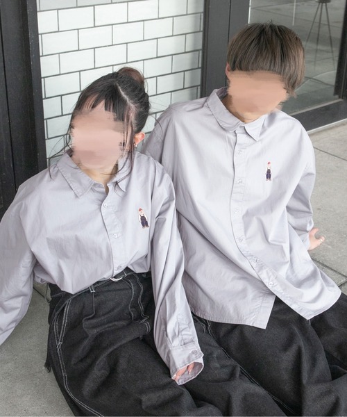 PairPair(ペアペア)の「クマ刺繍ベーシックシャツ(ユニセックス)(シャツ/ブラウス・レディース・オフホワイト/グレイッシュベージュ/グレイッシュブルー・FREE)」の3枚目の写真