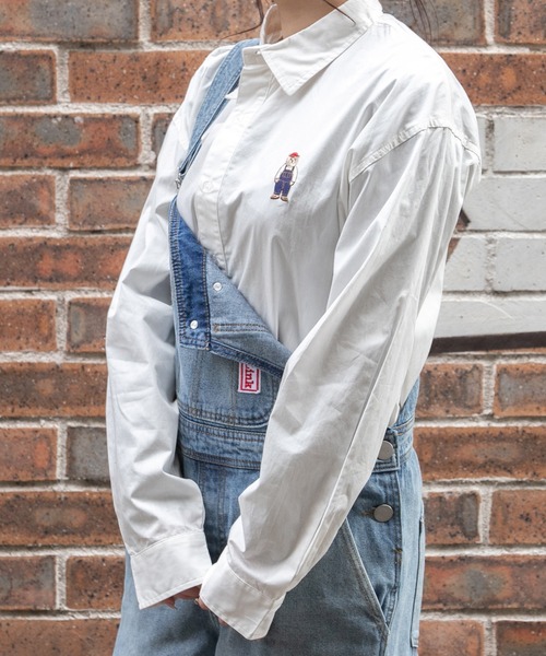 PairPair(ペアペア)の「クマ刺繍ベーシックシャツ(ユニセックス)(シャツ/ブラウス・レディース・オフホワイト/グレイッシュベージュ/グレイッシュブルー・FREE)」の15枚目の写真