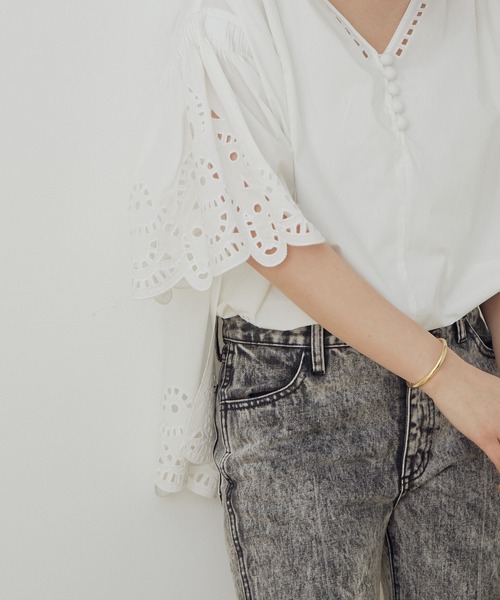 セール】＜洗える＞スカラップ刺繍ブラウス（シャツ/ブラウス