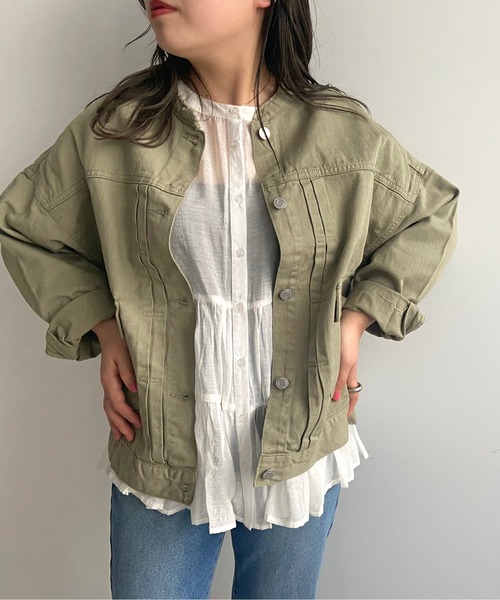 prose verse（プロズヴェール）の「ライトオンスノーカラージャケット（デニムジャケット・レディース・ブラック/カーキ/ブルー/アイボリー/サンドベージュ・ﾌﾘ-）」の4枚目の写真