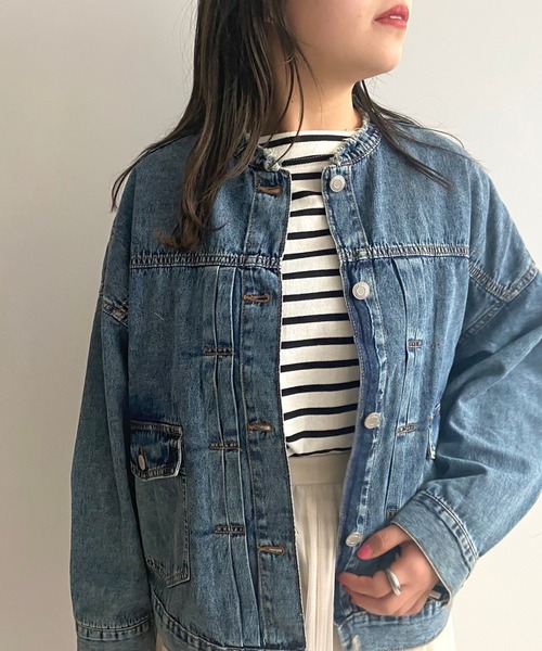 prose verse（プロズヴェール）の「ライトオンスノーカラージャケット（デニムジャケット・レディース・ブラック/カーキ/ブルー/アイボリー/サンドベージュ・ﾌﾘ-）」の5枚目の写真