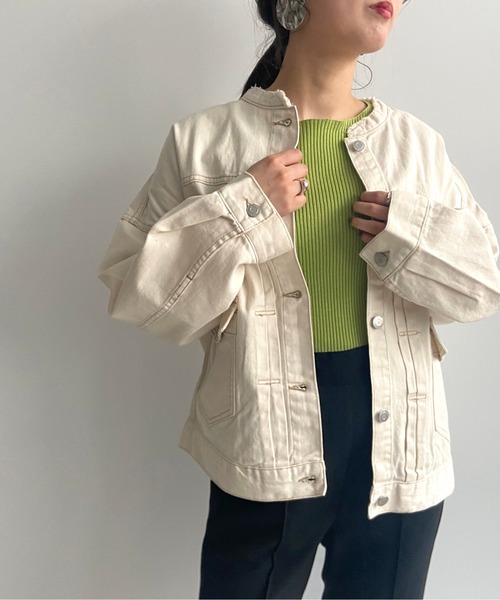 prose verse（プロズヴェール）の「ライトオンスノーカラージャケット（デニムジャケット・レディース・ブラック/カーキ/ブルー/アイボリー/サンドベージュ・ﾌﾘ-）」の13枚目の写真