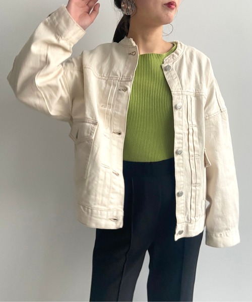 prose verse（プロズヴェール）の「ライトオンスノーカラージャケット（デニムジャケット・レディース・ブラック/カーキ/ブルー/アイボリー/サンドベージュ・ﾌﾘ-）」の14枚目の写真