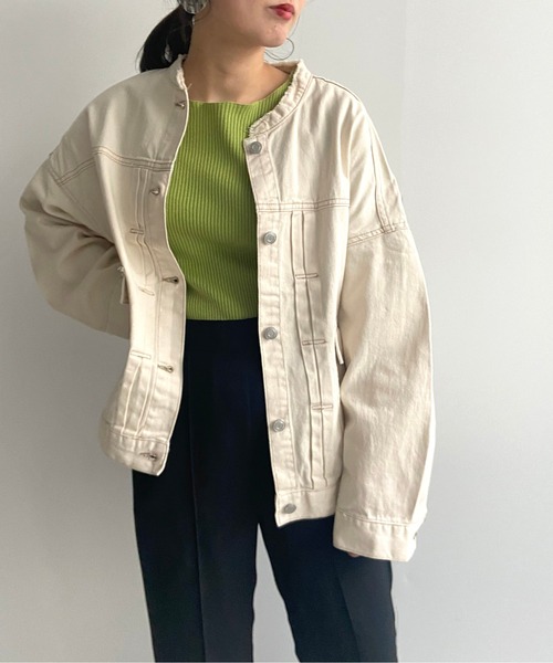 prose verse（プロズヴェール）の「ライトオンスノーカラージャケット（デニムジャケット・レディース・ブラック/カーキ/ブルー/アイボリー/サンドベージュ・ﾌﾘ-）」の15枚目の写真