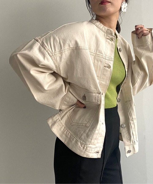 prose verse（プロズヴェール）の「ライトオンスノーカラージャケット（デニムジャケット・レディース・ブラック/カーキ/ブルー/アイボリー/サンドベージュ・ﾌﾘ-）」の16枚目の写真
