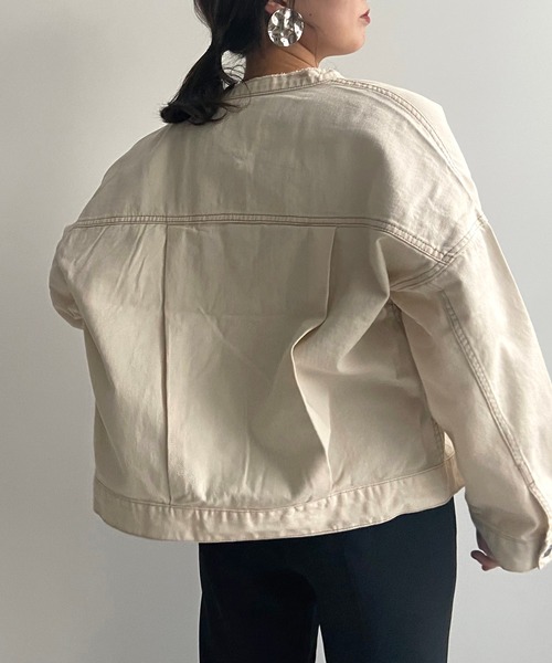 prose verse（プロズヴェール）の「ライトオンスノーカラージャケット（デニムジャケット・レディース・ブラック/カーキ/ブルー/アイボリー/サンドベージュ・ﾌﾘ-）」の17枚目の写真