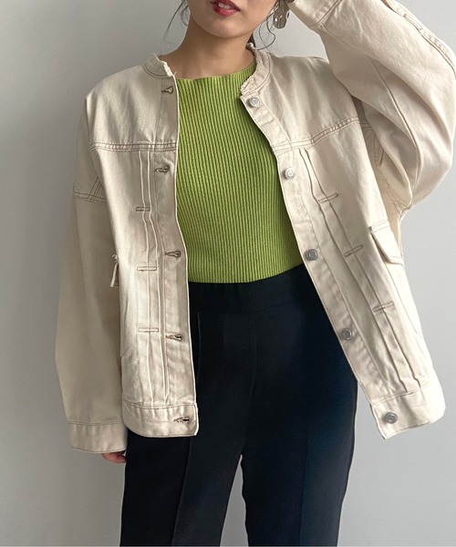 prose verse（プロズヴェール）の「ライトオンスノーカラージャケット（デニムジャケット・レディース・ブラック/カーキ/ブルー/アイボリー/サンドベージュ・ﾌﾘ-）」の18枚目の写真